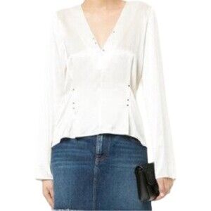 T Alexander Wang 100% Silk Rivet Embellished Blouse Size 10